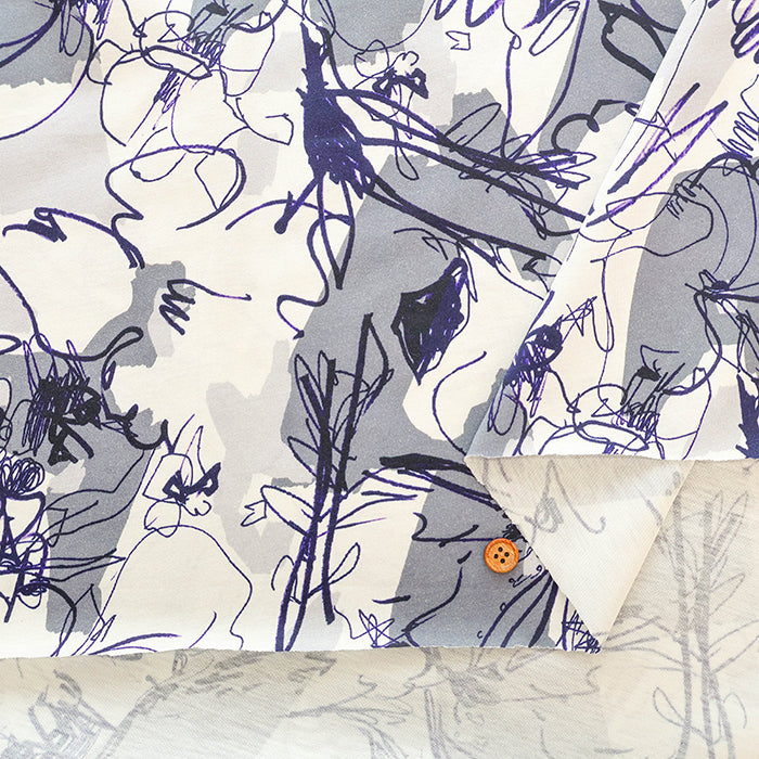 Mercerized Cotton Jersey Knit Printed Fabric - Line Flower - nomura tailor