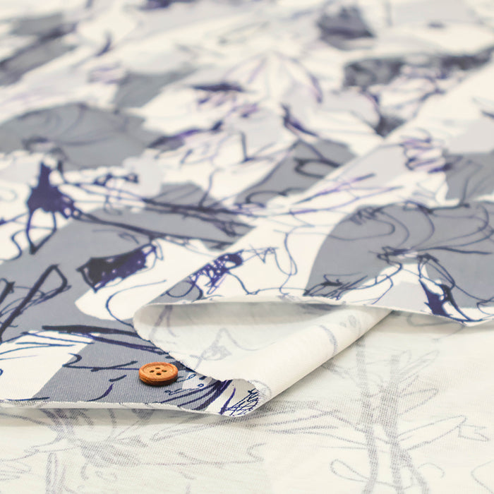 Mercerized Cotton Jersey Knit Printed Fabric - Line Flower - nomura tailor