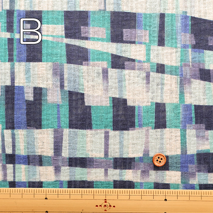 Linen Look Rib Knit Print Fabric - Mosaic - nomura tailor