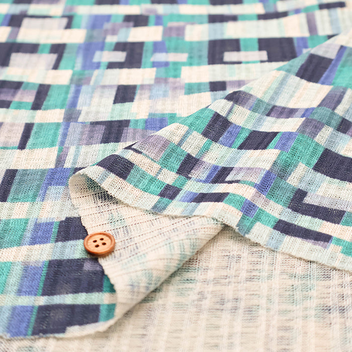 Linen Look Rib Knit Print Fabric - Mosaic - nomura tailor