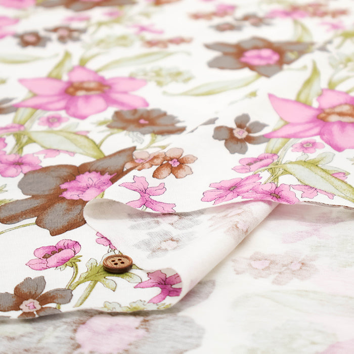 UV-treated, Mercerized Cotton 80/2 Combed Rib Knit Printed Fabric - Flower - nomura tailor