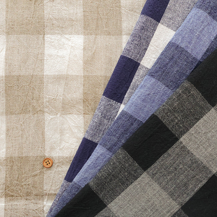 Washer-Processed C/L Block Check Fabric - nomura tailor
