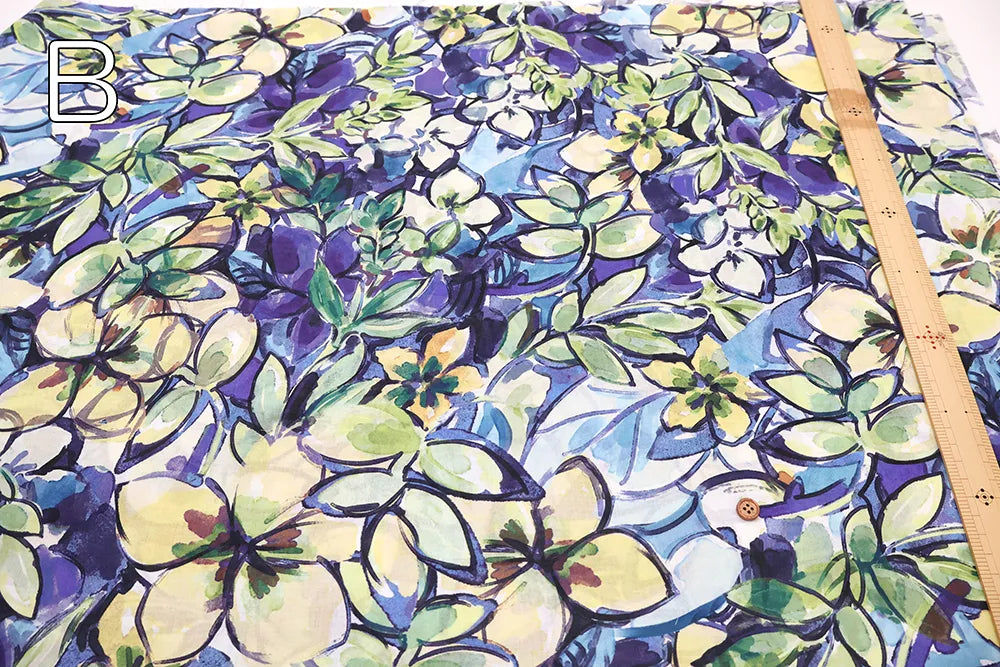 Made in France DEVEAUX Cotton Voile Printed Fabric - Watercolor Flower - nomura tailor