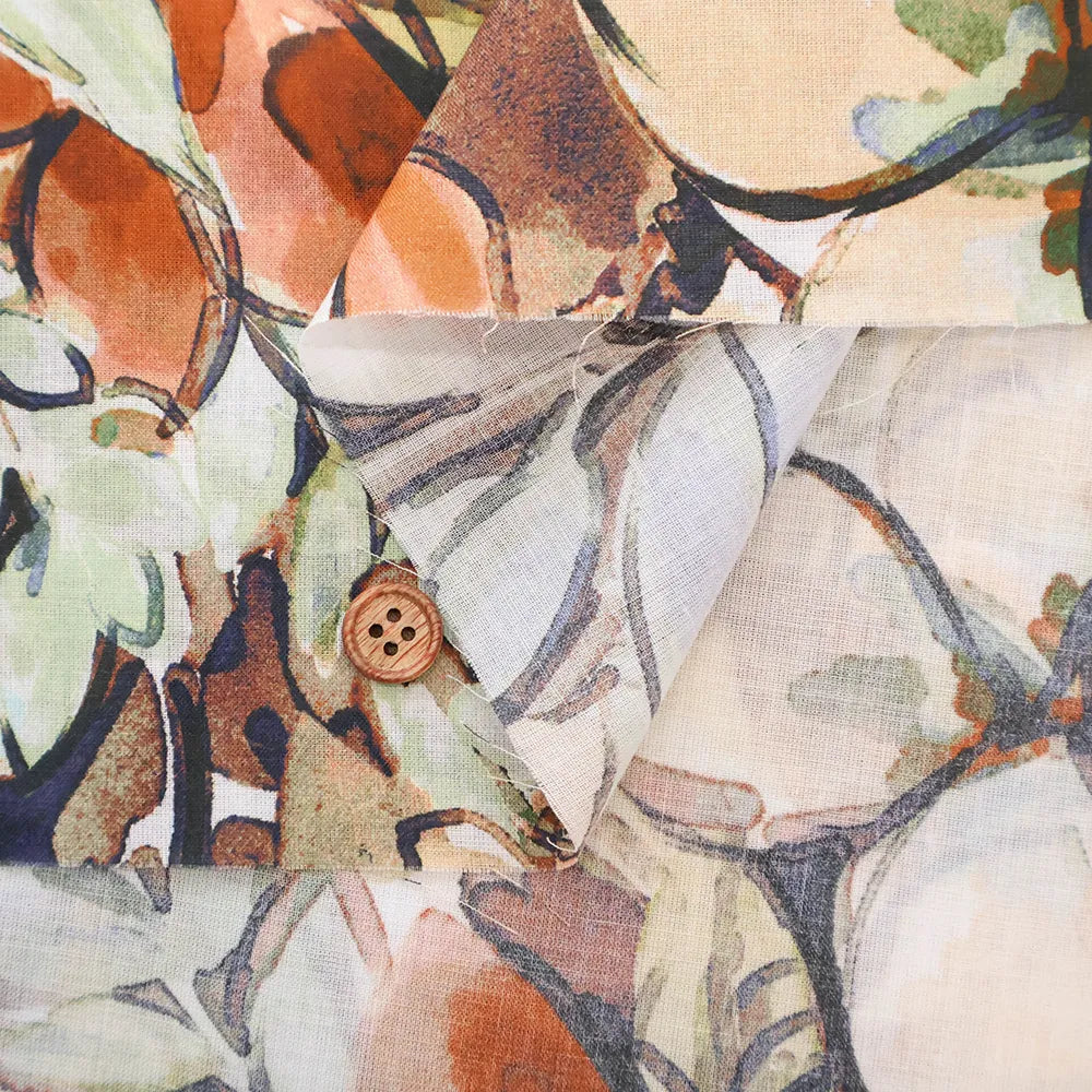 Made in France DEVEAUX Cotton Voile Printed Fabric - Watercolor Flower - nomura tailor