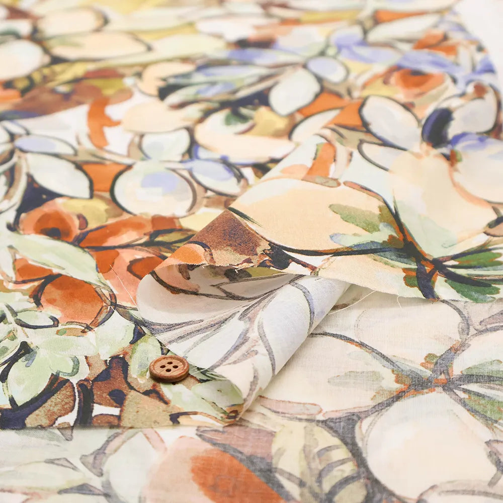 Made in France DEVEAUX Cotton Voile Printed Fabric - Watercolor Flower - nomura tailor