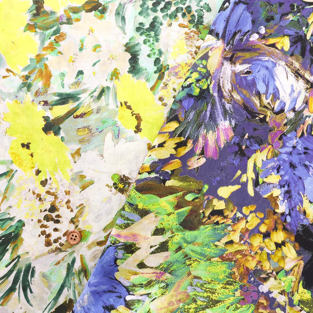 Made in France DEVEAUX Cotton Voile Printed Fabric - Painted Flowers - nomura tailor