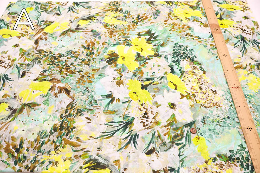 Made in France DEVEAUX Cotton Voile Printed Fabric - Painted Flowers - nomura tailor