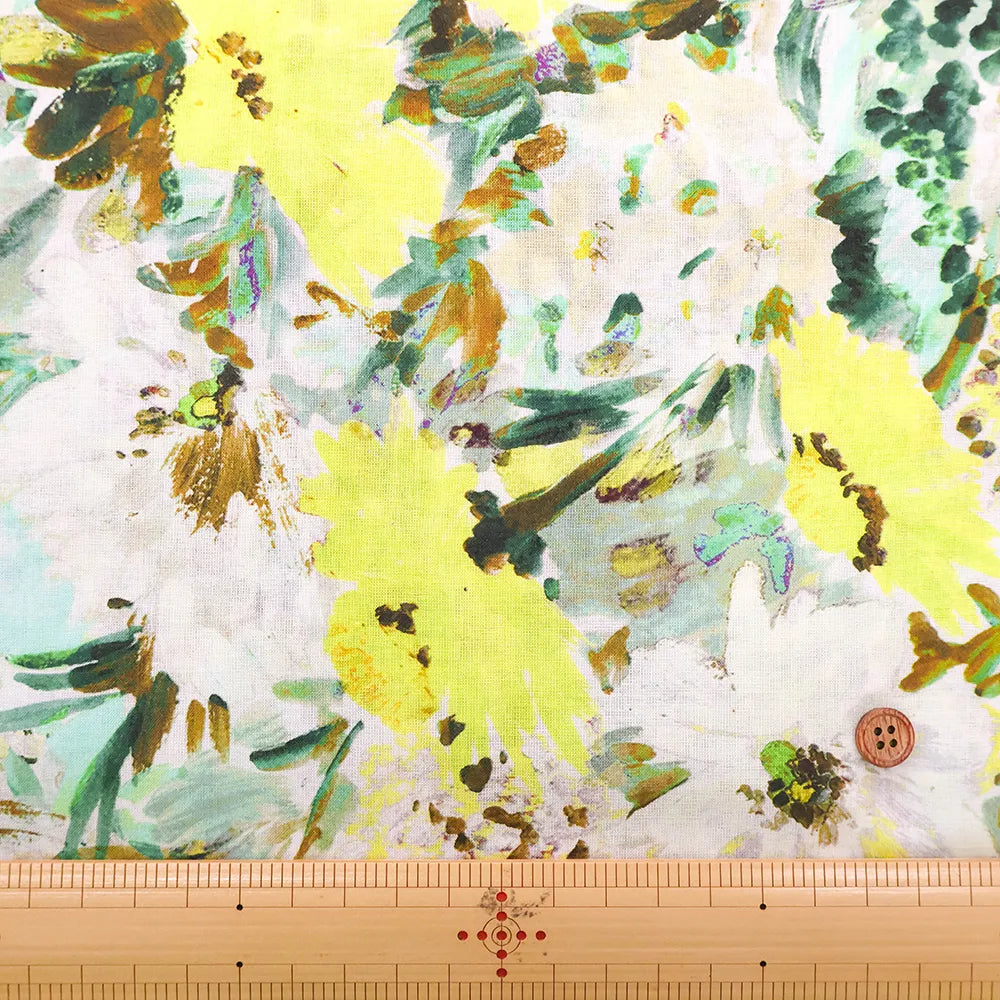 Made in France DEVEAUX Cotton Voile Printed Fabric - Painted Flowers - nomura tailor