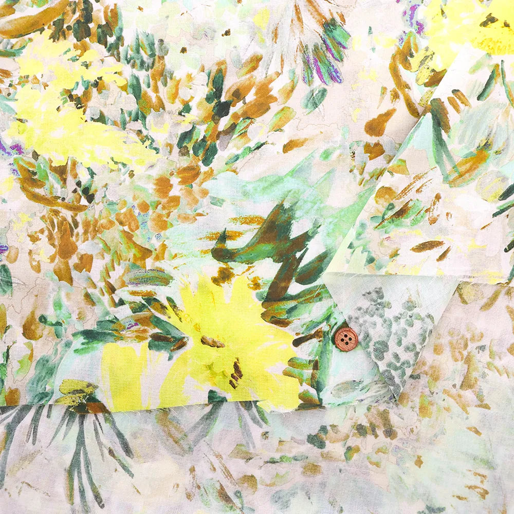 Made in France DEVEAUX Cotton Voile Printed Fabric - Painted Flowers - nomura tailor