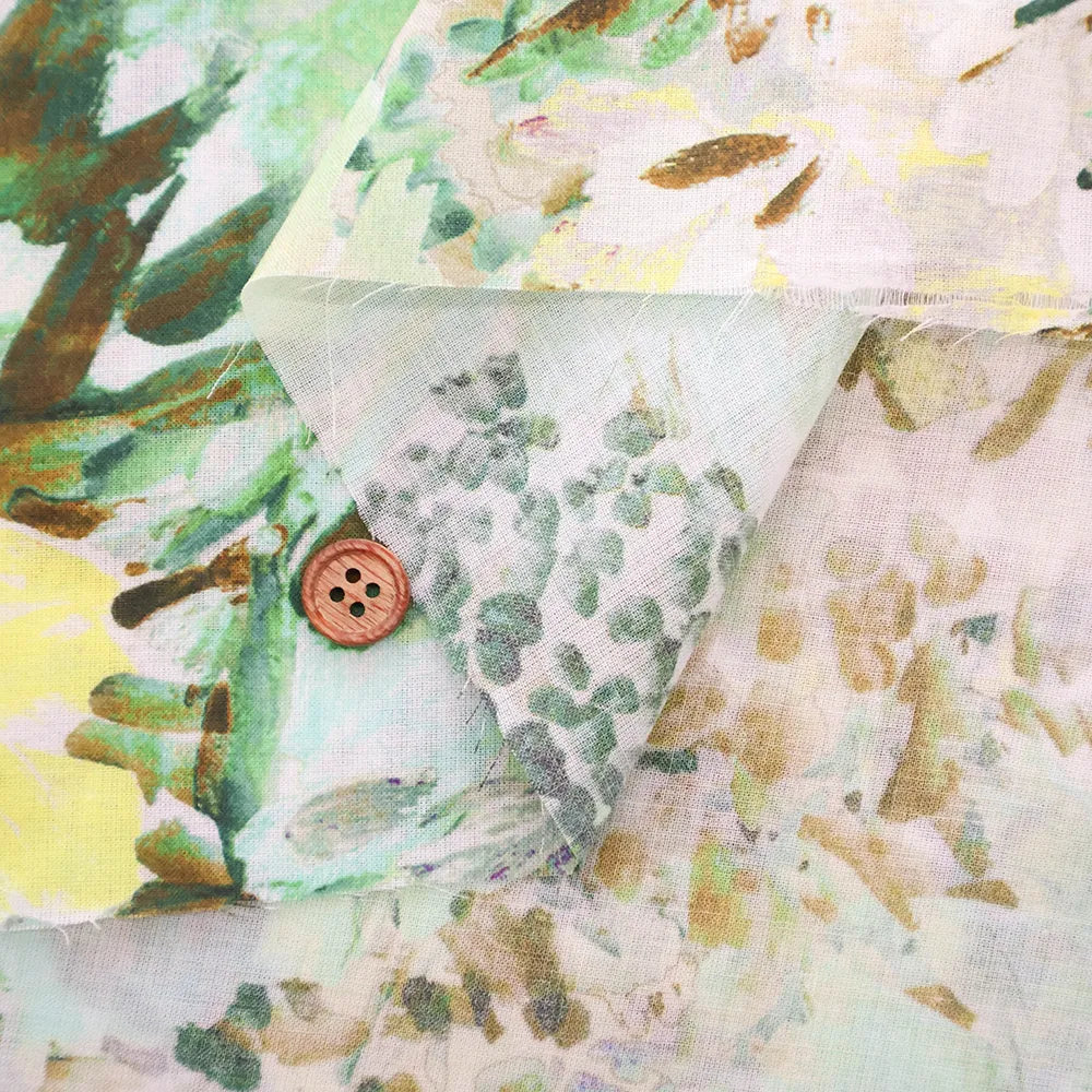 Made in France DEVEAUX Cotton Voile Printed Fabric - Painted Flowers - nomura tailor