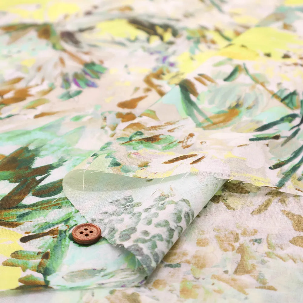 Made in France DEVEAUX Cotton Voile Printed Fabric - Painted Flowers - nomura tailor