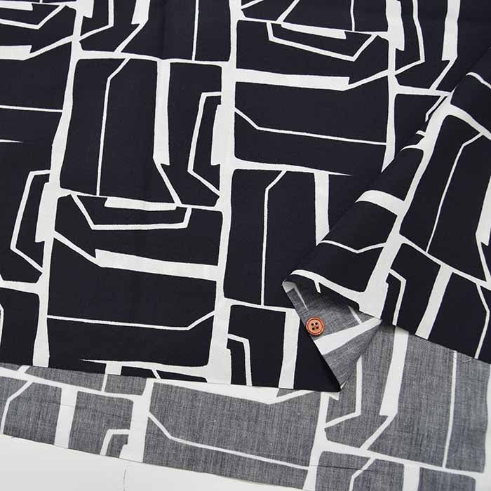 DEVEAUX Cotton typewriter printed fabric Geometric pattern, made in France - nomura tailor