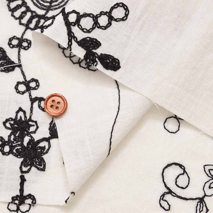 Made in China Slub cotton embroidery fabric Simple Flower - nomura tailor