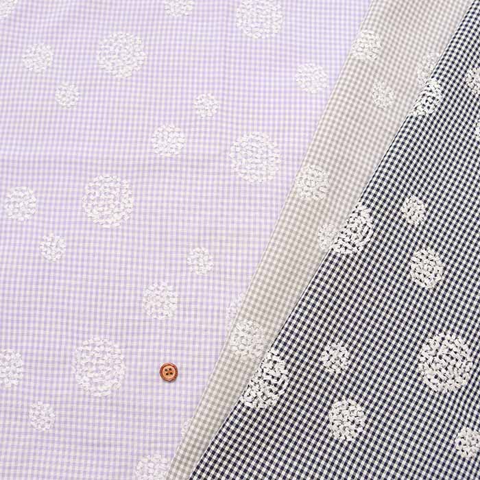 Cotton yarn-dyed gingham embroidery fabric Random dots - nomura tailor