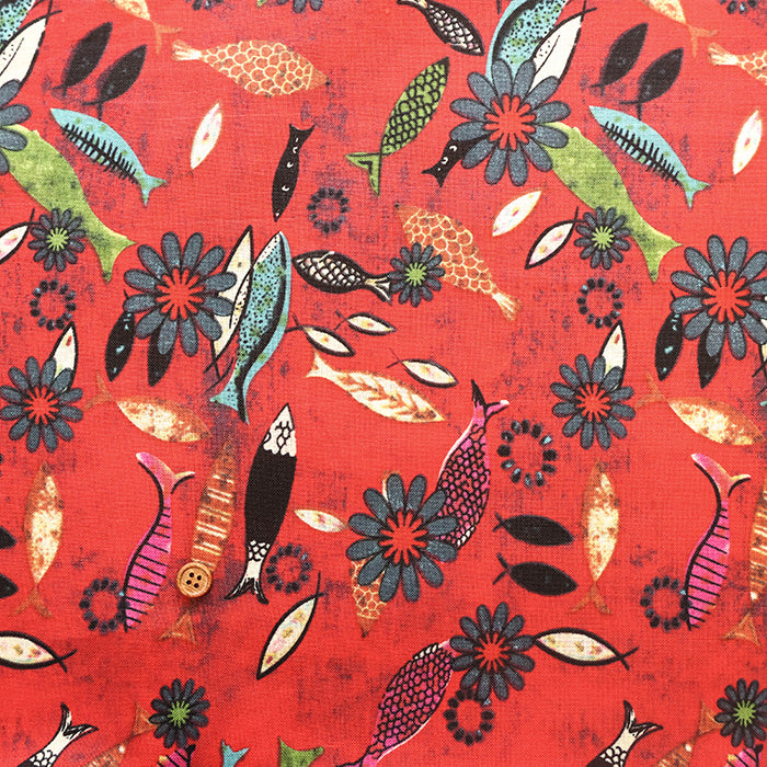 Made in China Linen Printed Fabric - Fish Flower - nomura tailor