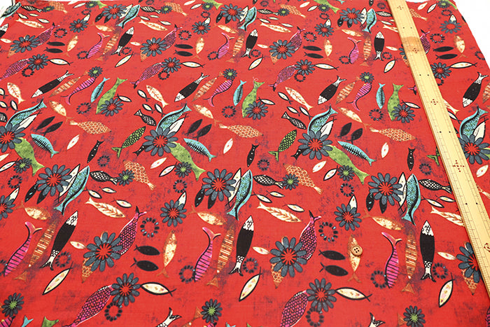 Made in China Linen Printed Fabric - Fish Flower - nomura tailor