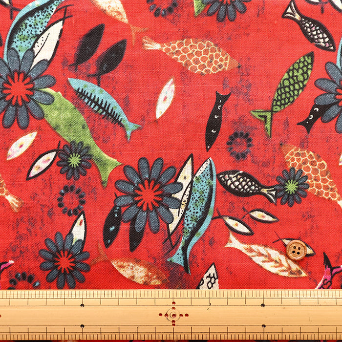 Made in China Linen Printed Fabric - Fish Flower - nomura tailor
