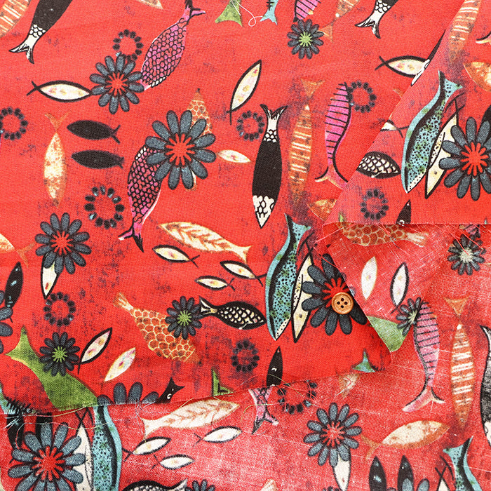 Made in China Linen Printed Fabric - Fish Flower - nomura tailor