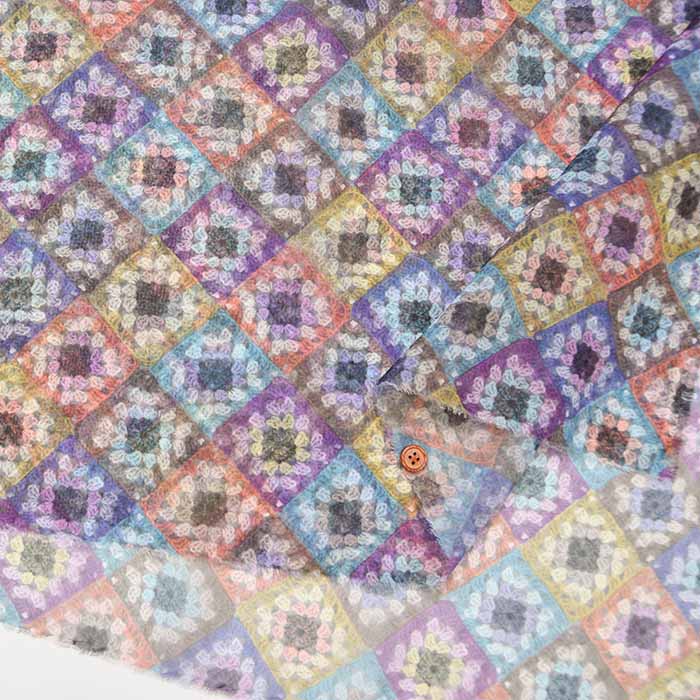 Polyester shadow check printed fabric Crochet knit - nomura tailor