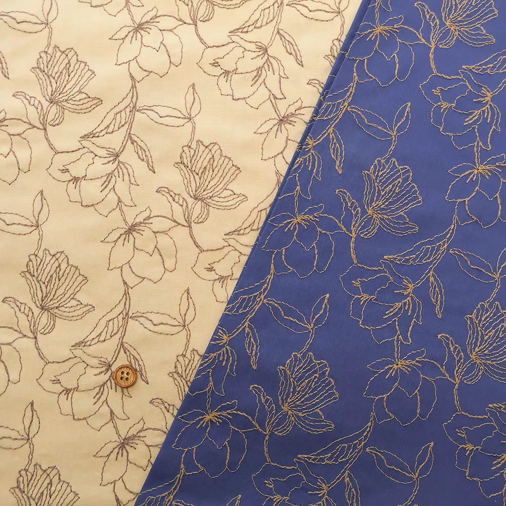 Cotton Broad Embroidered Fabric - Flowers - nomura tailor
