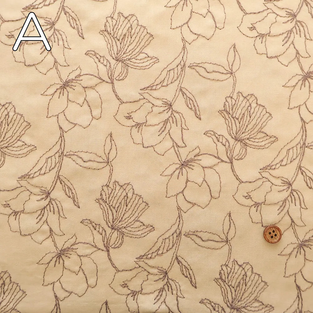 Cotton Broad Embroidered Fabric - Flowers - nomura tailor