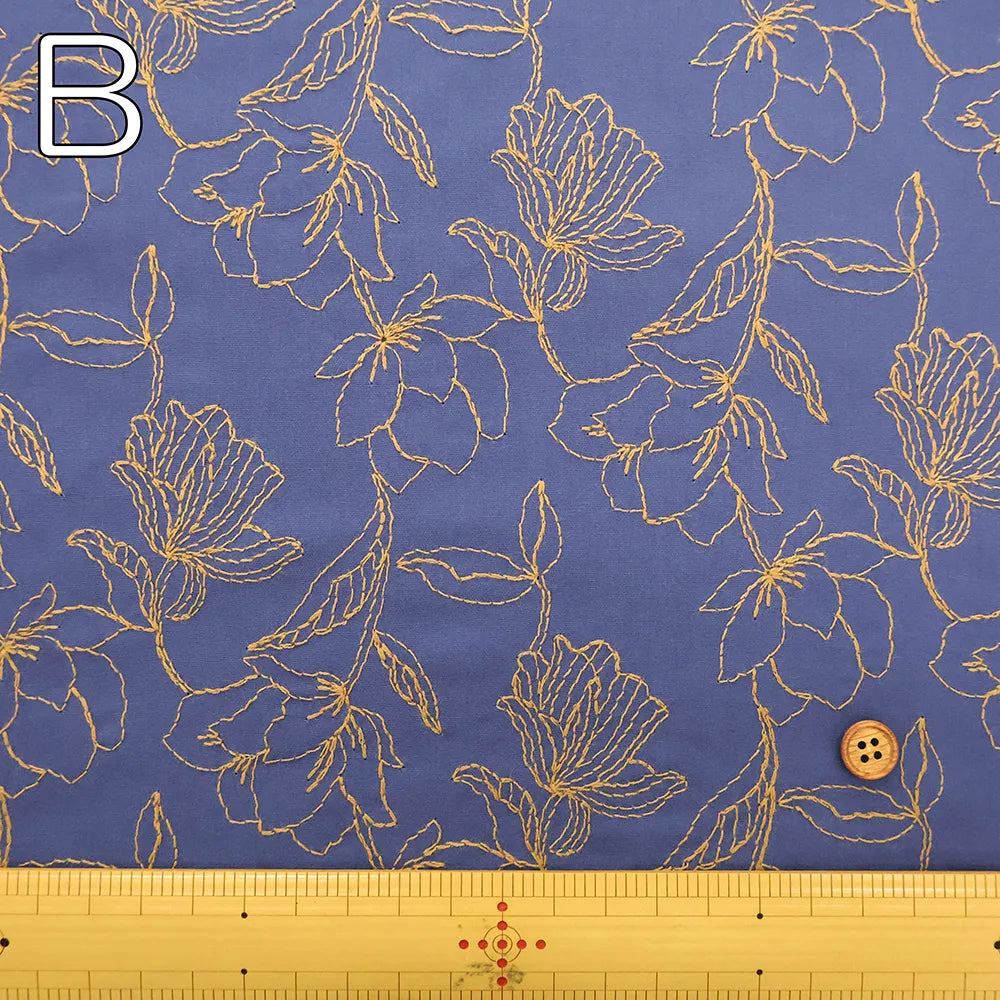 Cotton Broad Embroidered Fabric - Flowers - nomura tailor