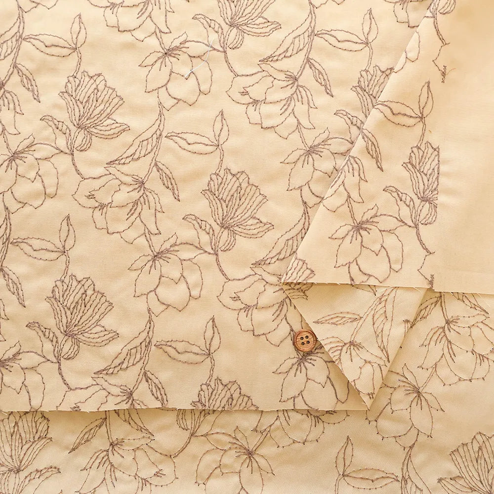 Cotton Broad Embroidered Fabric - Flowers - nomura tailor