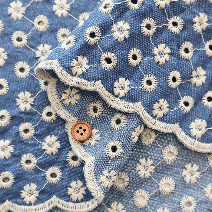 Cotton Indigo Light Denim Embroidery Lace Fabric - nomura tailor