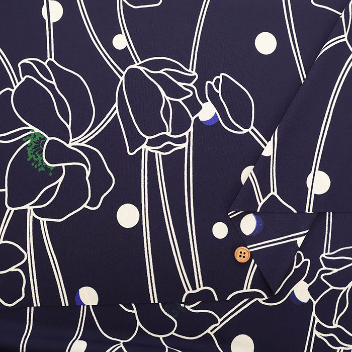 Polyester Smooth Kint Printed Fabric - Line Flower - nomura tailor