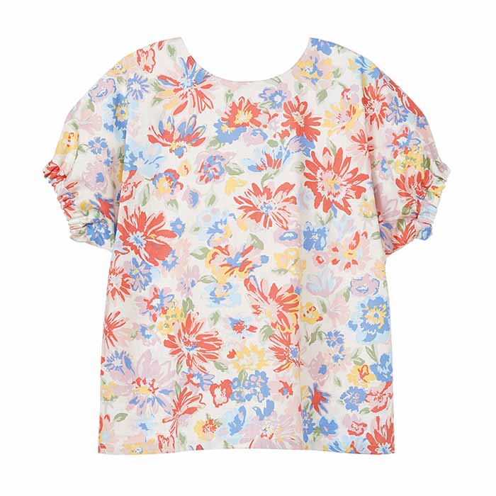 Pattern Paper Puff Sleeve T-Blouse - nomura tailor