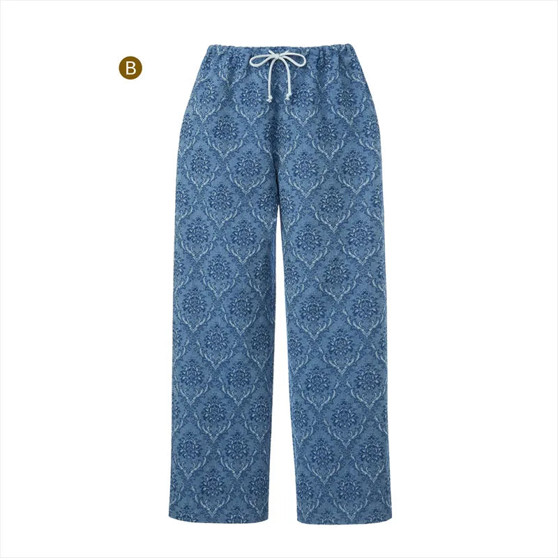 Pattern Semi-Wide Pants with an Elastic Waistband - nomura tailor