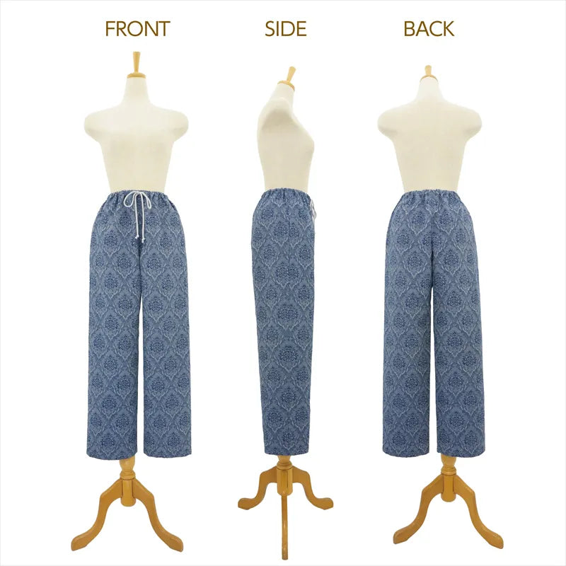 Pattern Semi-Wide Pants with an Elastic Waistband - nomura tailor
