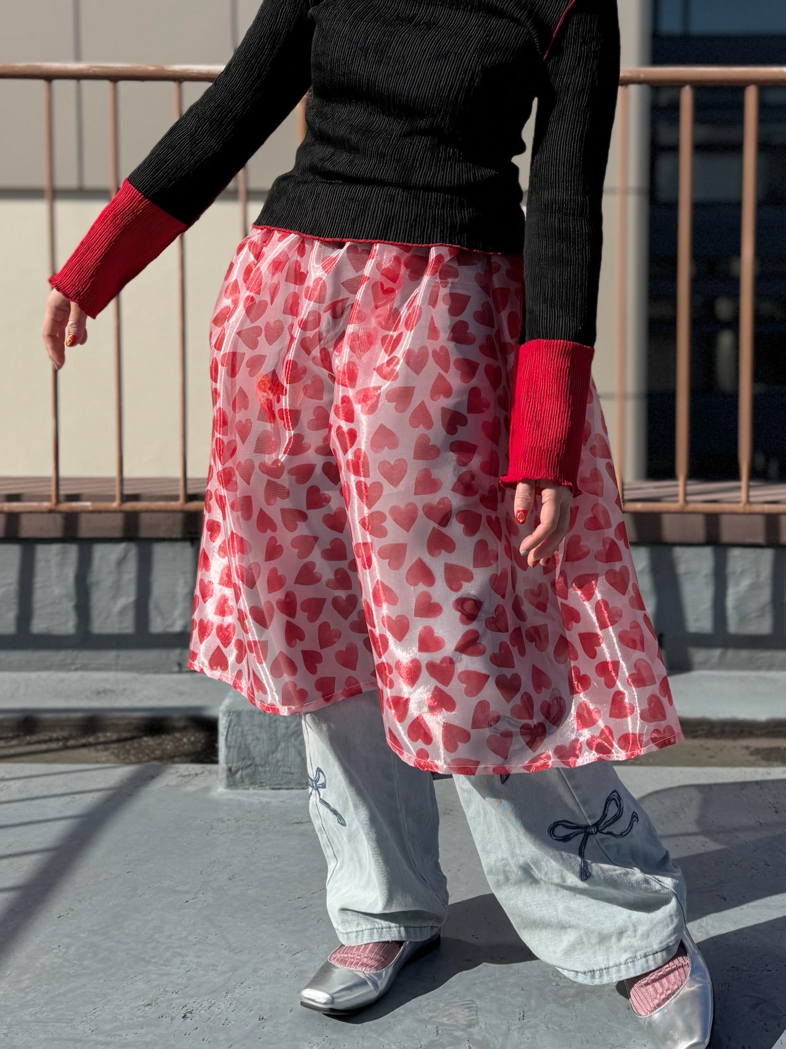 Polyester Organza Printed Fabric — Heart Pattern - nomura tailor