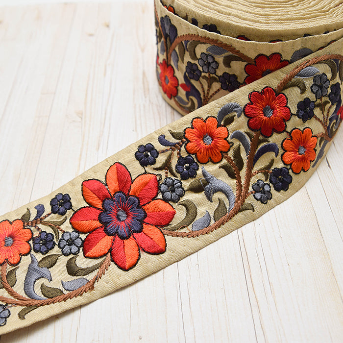 Indian Embroidered Ribbon, [Approx. 60mm Width] - nomura tailor