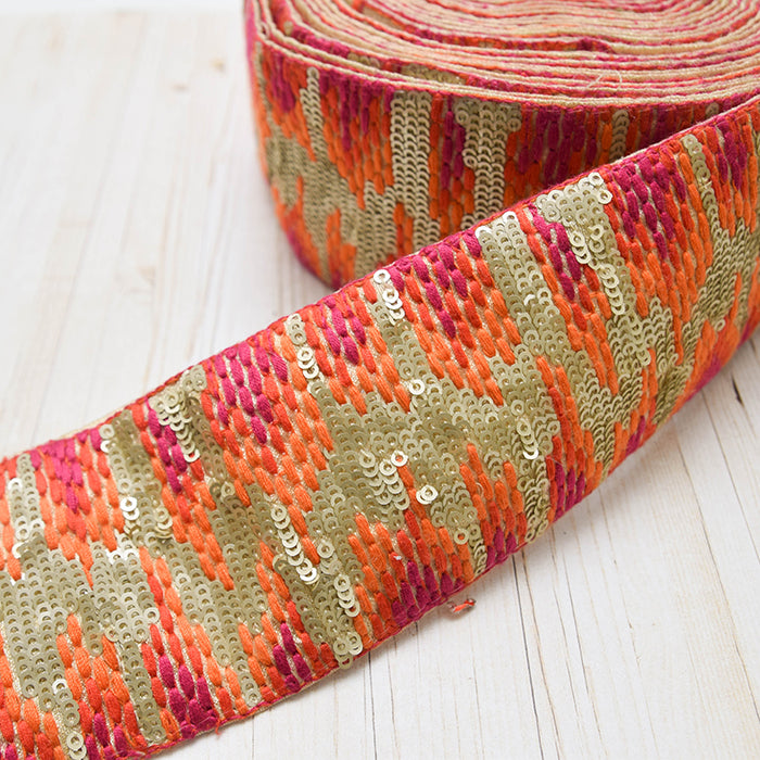 Indian Embroidered Ribbon, [Approx. 60mm Width] - nomura tailor
