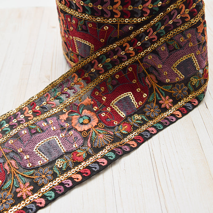 Indian Embroidered Ribbon, [Approx. 90mm Width] - nomura tailor