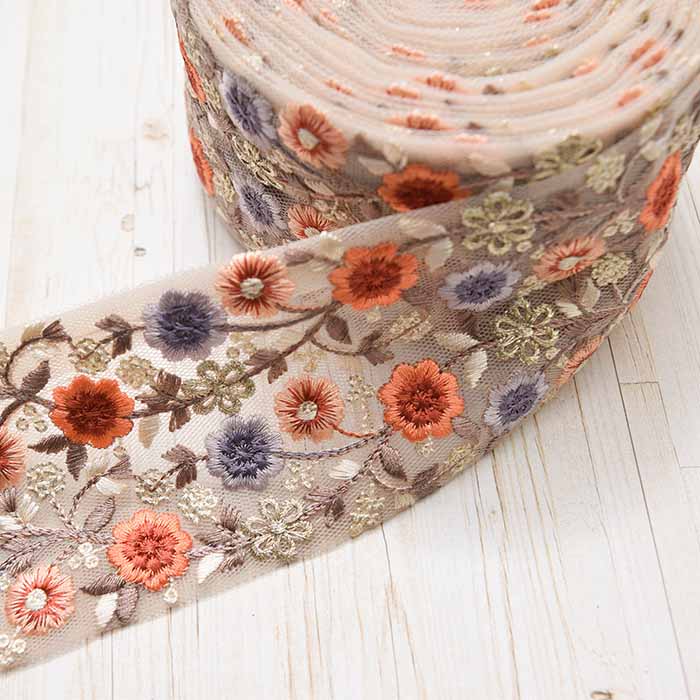 Indian Embroidered Ribbon - Approx. 70mm Width - nomura tailor