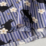 Cotton muslin Print Fabric - Blooming Orchids - Cherry Blossoms, and Cat - nomura tailor