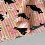 Cotton muslin Print Fabric - Blooming Orchids - Cherry Blossoms, and Cat - nomura tailor