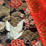 Cotton Muslin Japanese Pattern Printed Fabric - Blooming Crane - nomura tailor