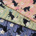 Cotton muslin Print Fabric - Blooming Orchids - Cherry Blossoms, and Cat - nomura tailor