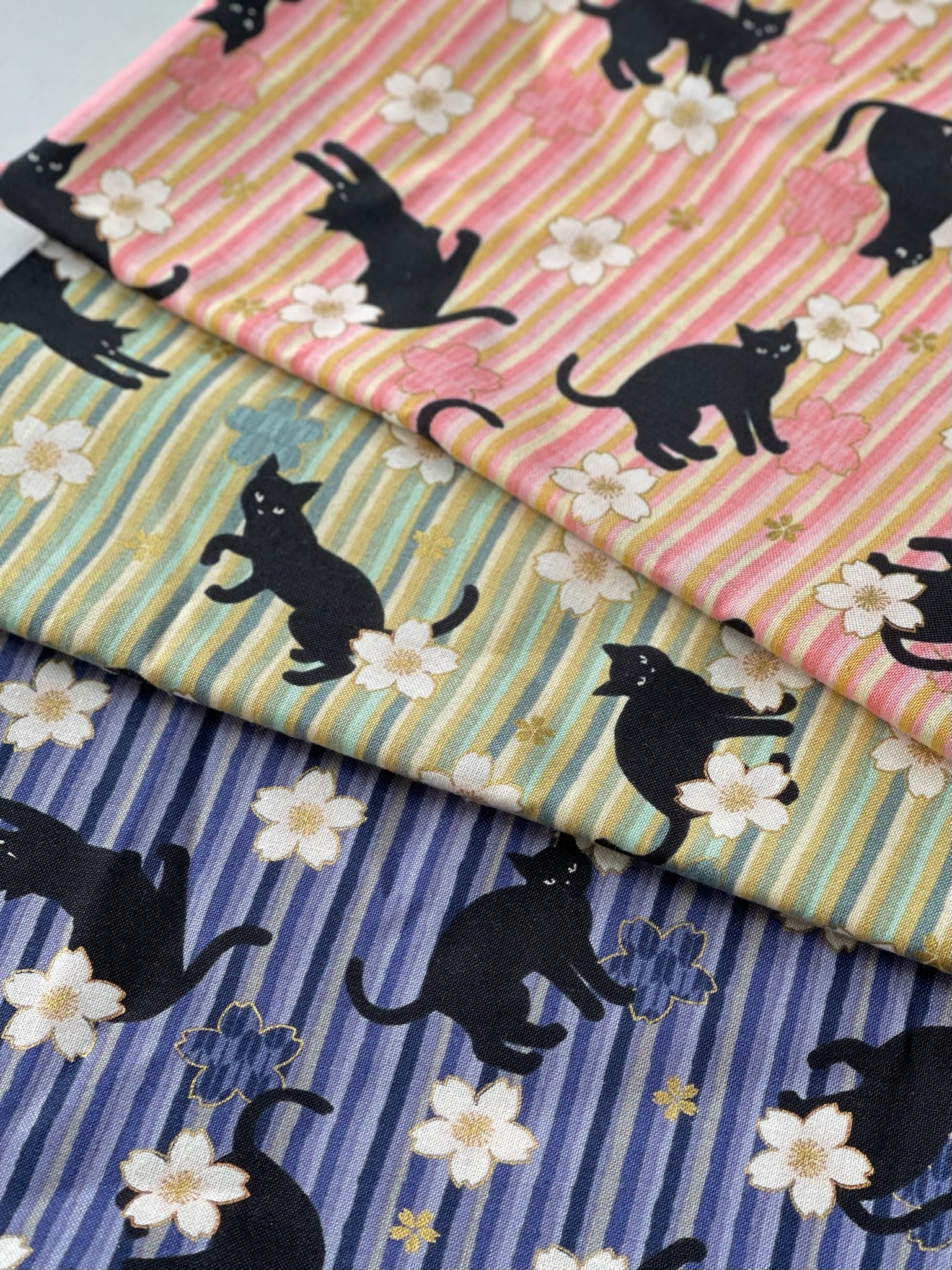 Cotton muslin Print Fabric - Blooming Orchids - Cherry Blossoms, and Cat - nomura tailor