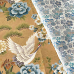 Cotton Muslin Japanese Pattern Printed Fabric - Blooming Crane - nomura tailor