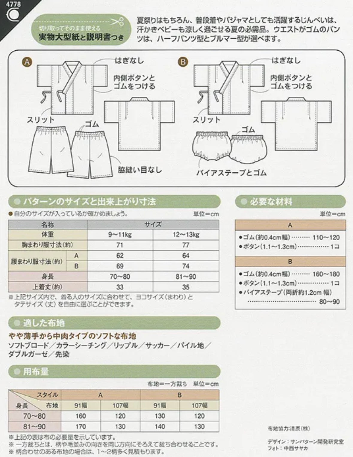 Pattern - Baby Jinbei - nomura tailor