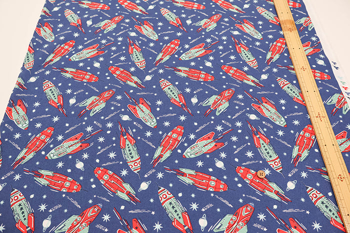 USA Cotton moda BLAST OFF VINTAGE ROCKETS - nomura tailor