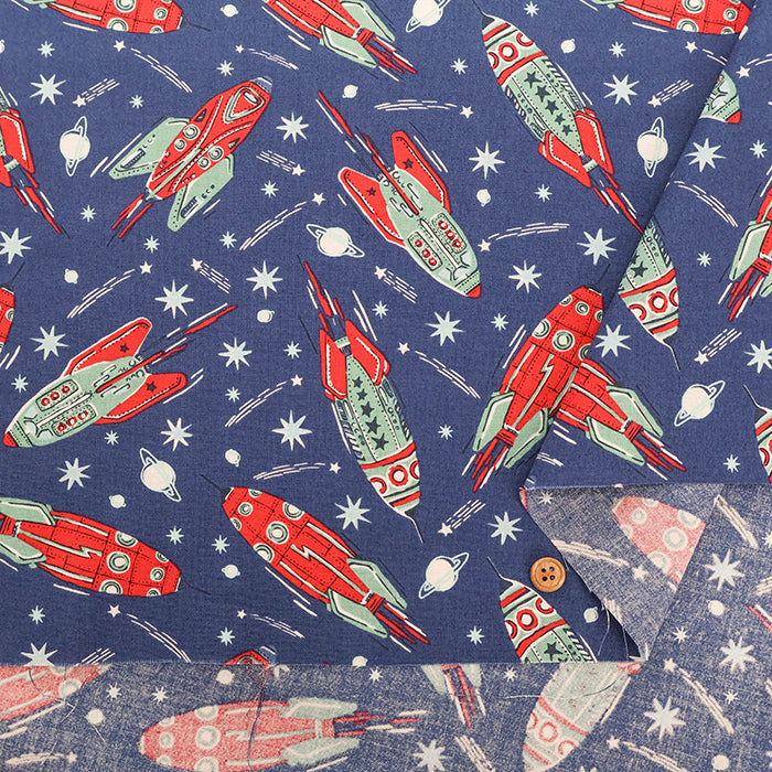 USA Cotton moda BLAST OFF VINTAGE ROCKETS - nomura tailor