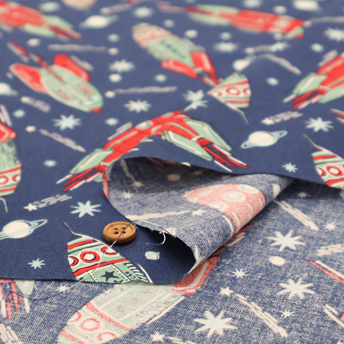 USA Cotton moda BLAST OFF VINTAGE ROCKETS - nomura tailor