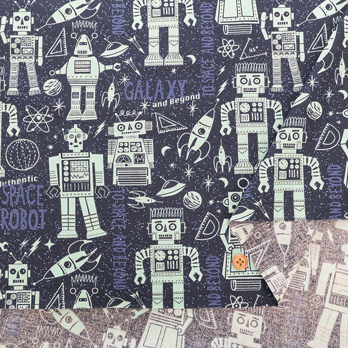 USA Cotton moda BLAST OFF SPACE ROBOTS - nomura tailor