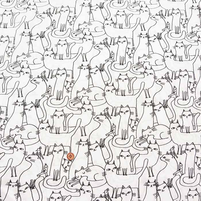 Cotton printed fabric BENARTEX Outline Cats - nomura tailor