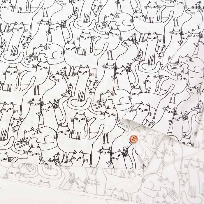 Cotton printed fabric BENARTEX Outline Cats - nomura tailor